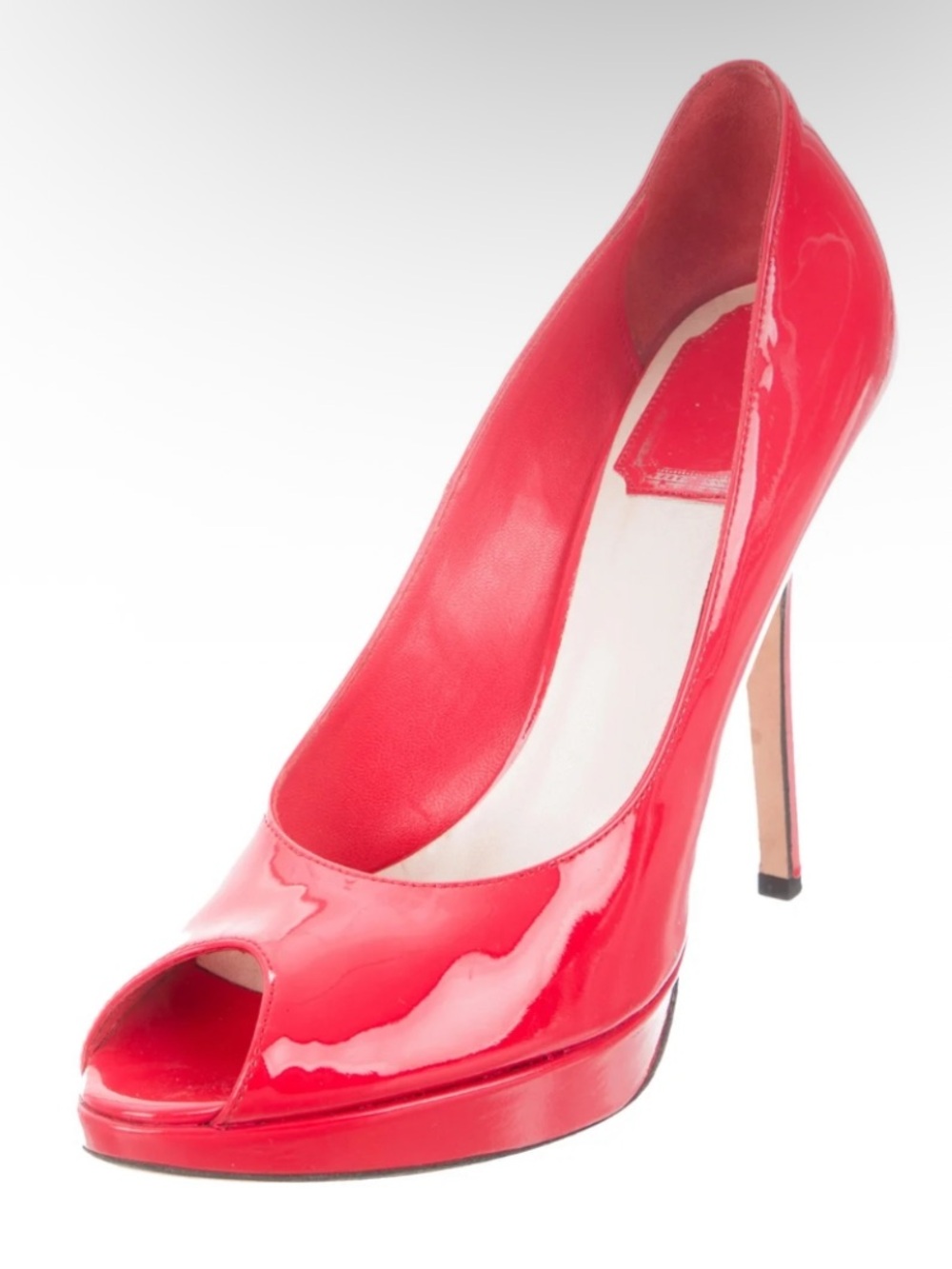 Dior Logo Coral Patent Peep Toe Stiletto Heels Pumps Size 39.5